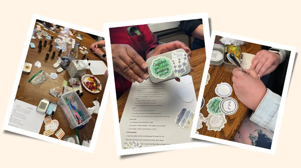 Mental Health First Aid Kit including grounding tools, scripture cards, and safety plans—used by Re-Fined to support women with co-occurring disorders